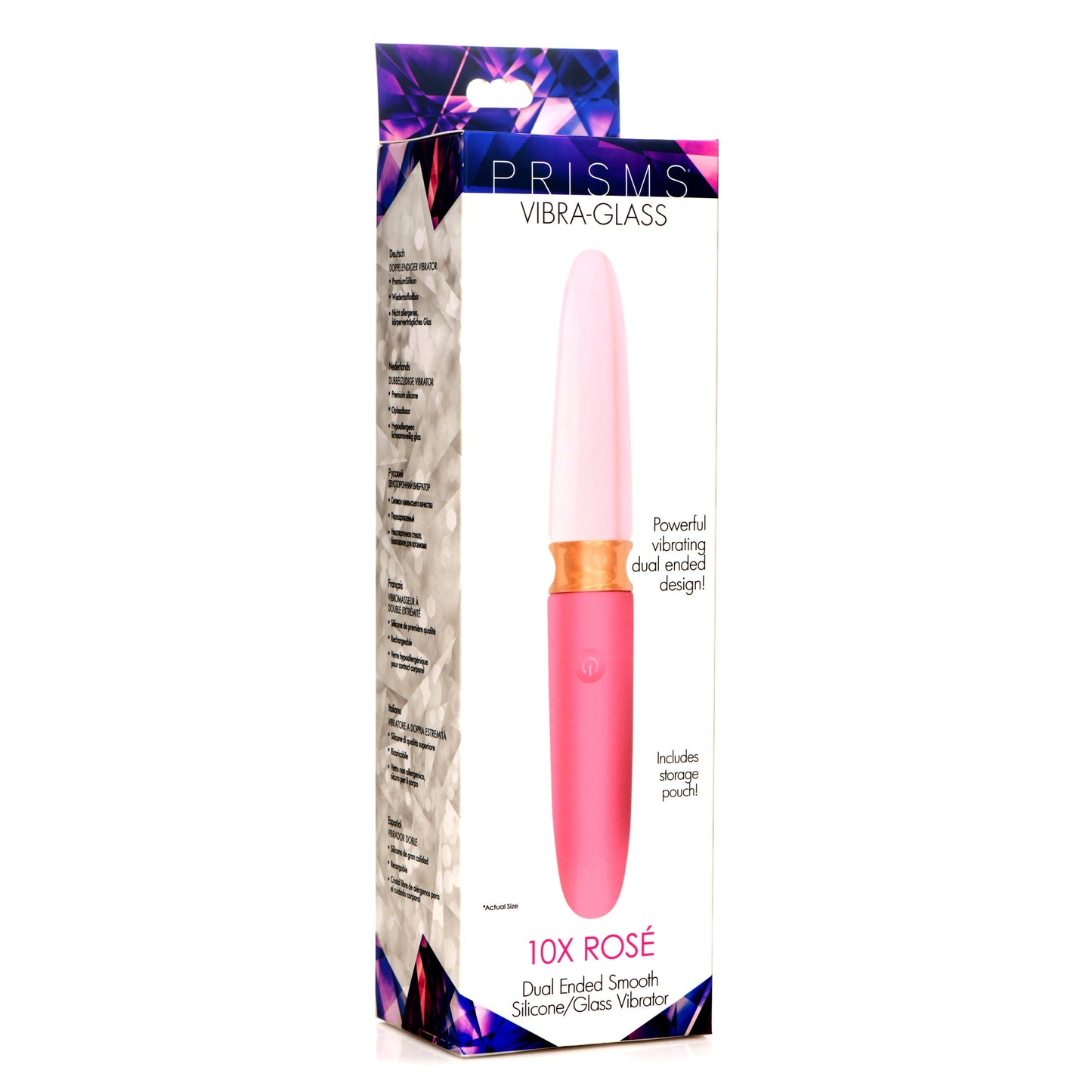 10X Rose Dual Ended Smooth Silicone and Glass Vibrator
