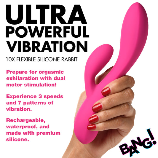 10X Flexible Silicone Rabbit Vibrator - Pink