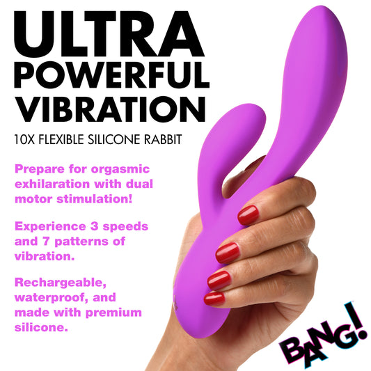 10X Flexible Silicone Rabbit Vibrator - Purple