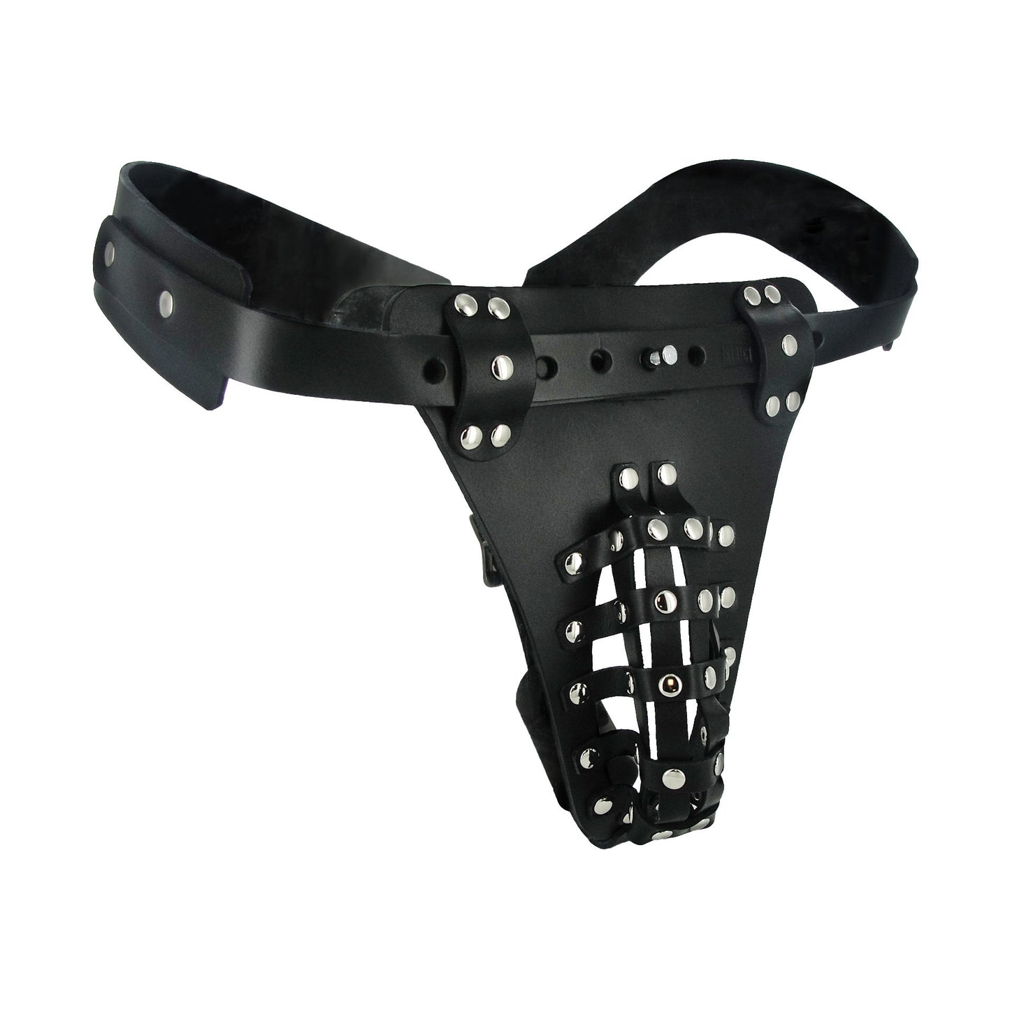 The Safety Net Leather Male Chastity Belt with Anal Plug Harness