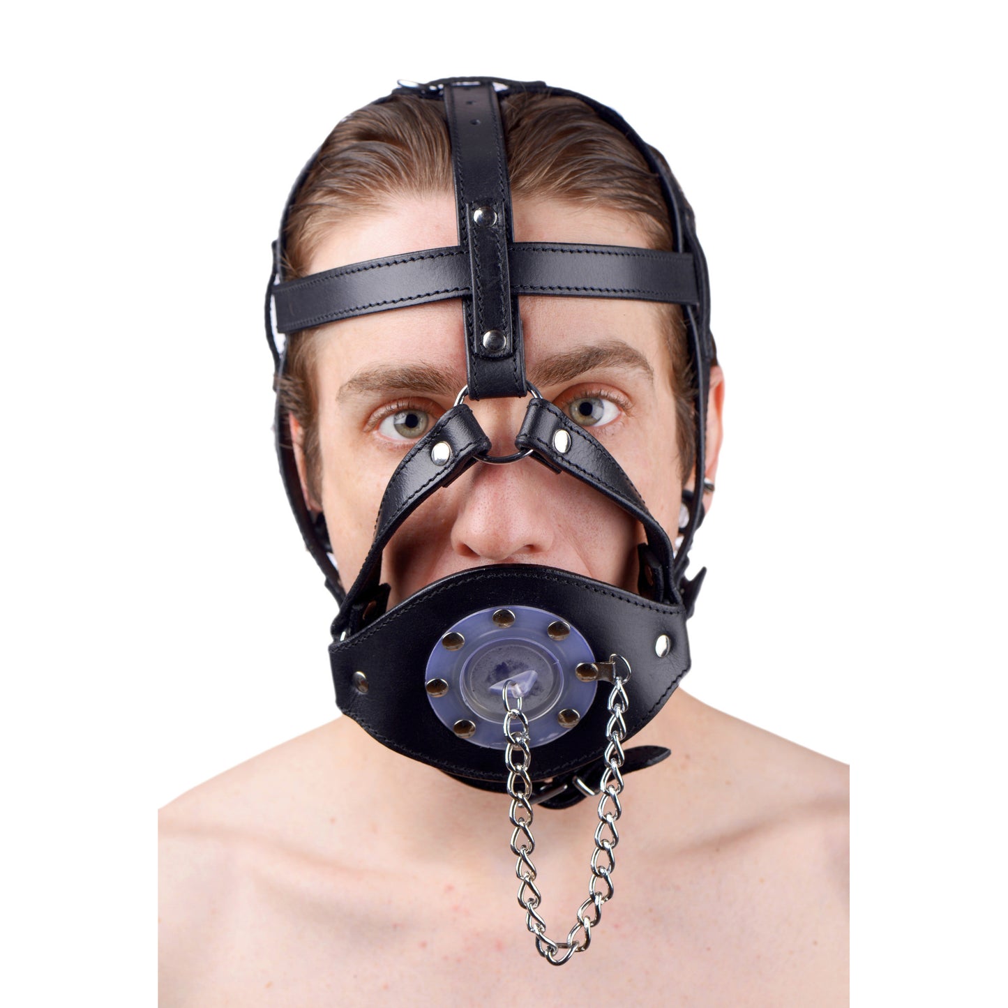 Plug It Up Leather Head Harness with Mouth Gag