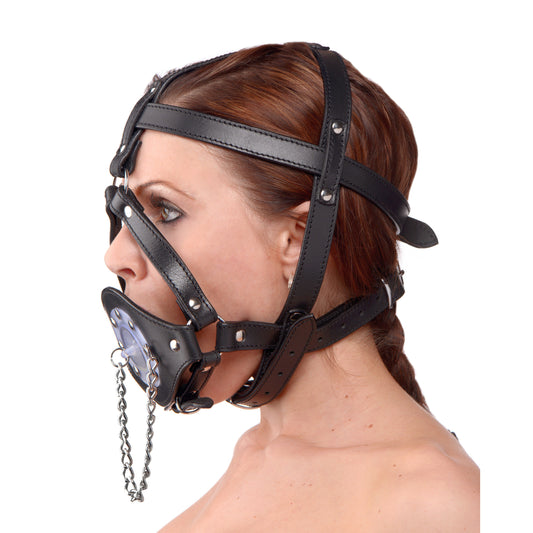 Plug It Up Leather Head Harness with Mouth Gag