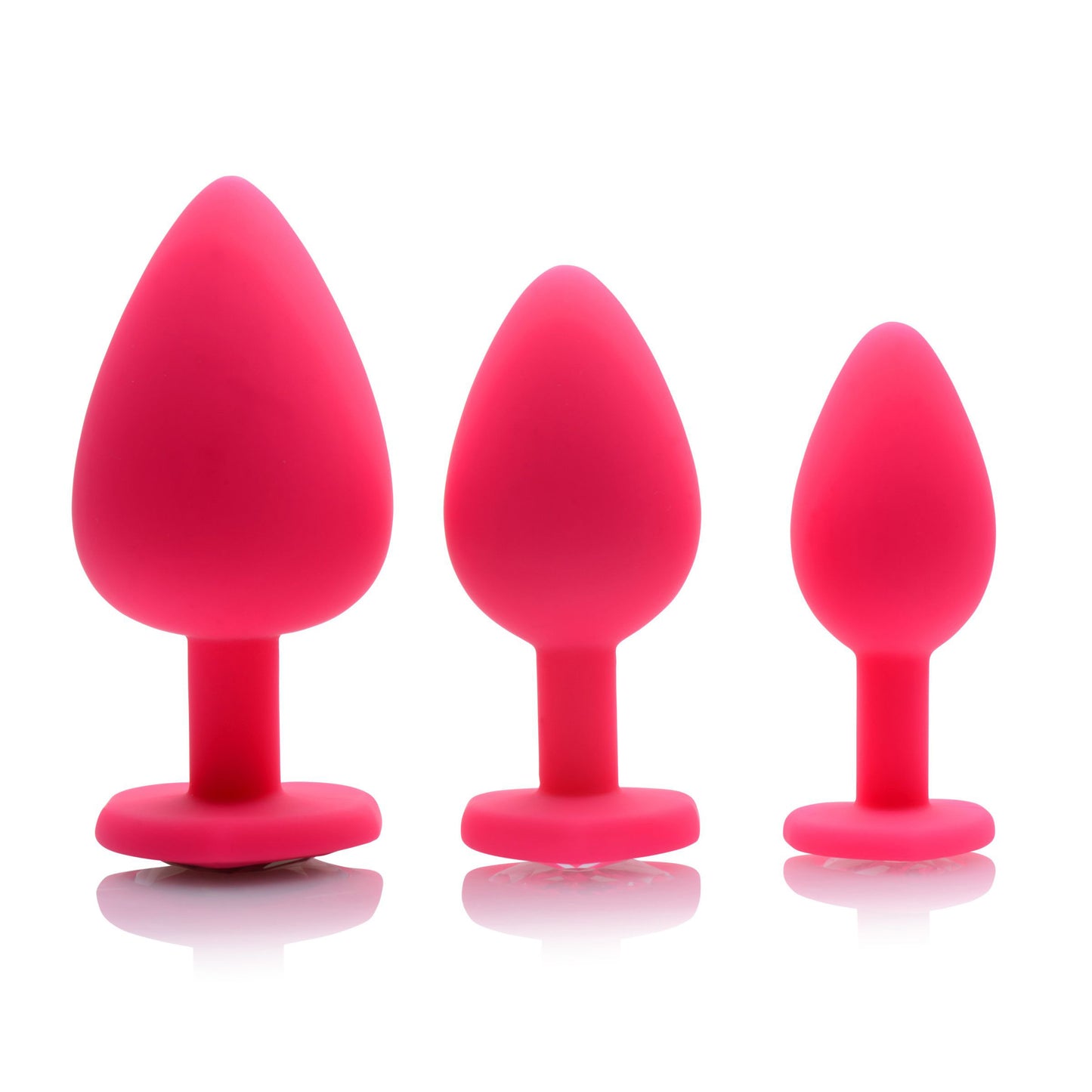 Pink Hearts 3 Piece Silicone Anal Plugs with Gem Accents