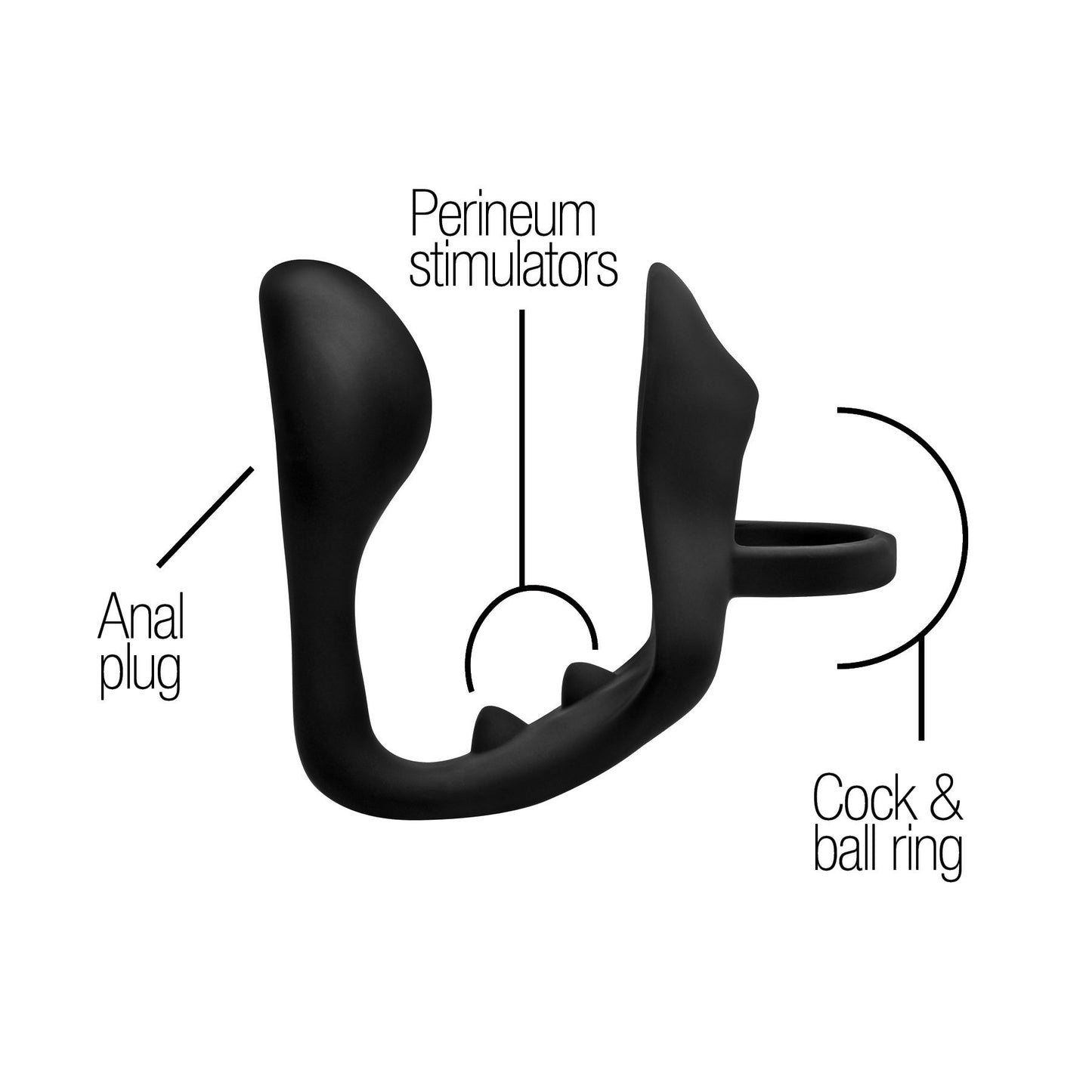 Excursion Silicone Triple Stim Anal Plug with Cock and Ball Ring