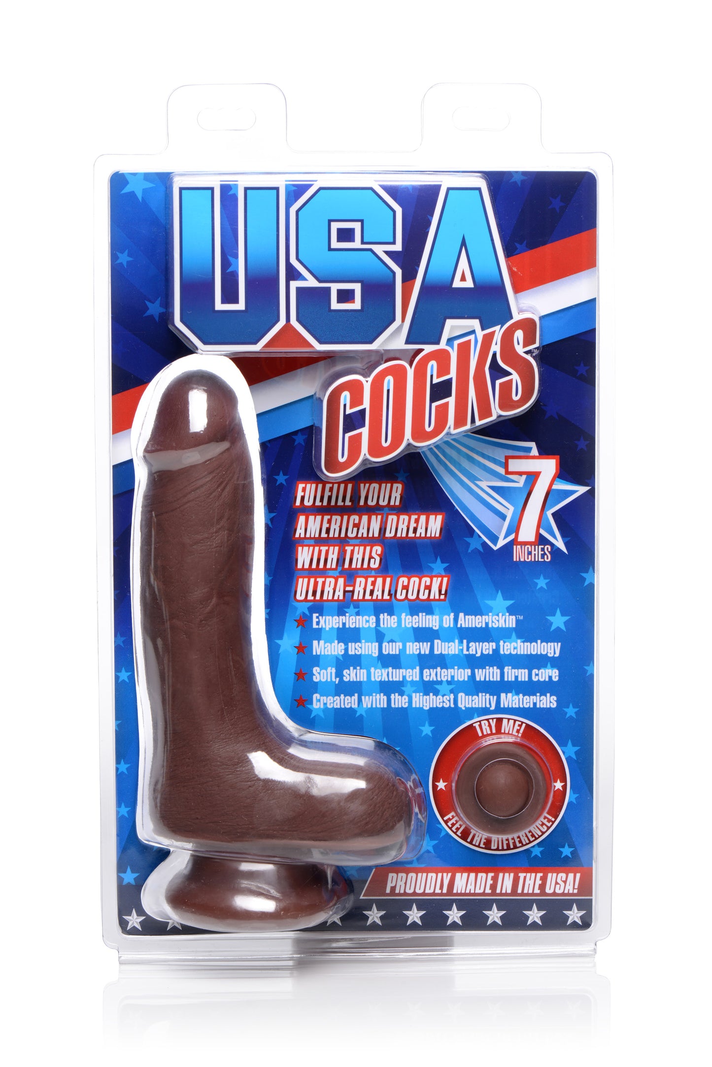 7 Inch Ultra Real Dual Layer Suction Cup Dildo- Dark Skin Tone