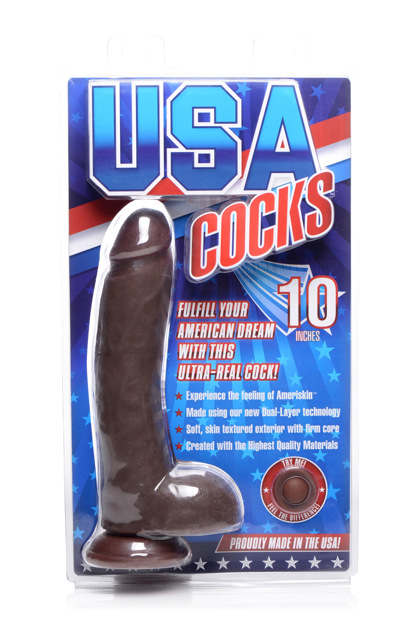 10 Inch Ultra Real Dual Layer Suction Cup Dildo- Dark Skin Tone