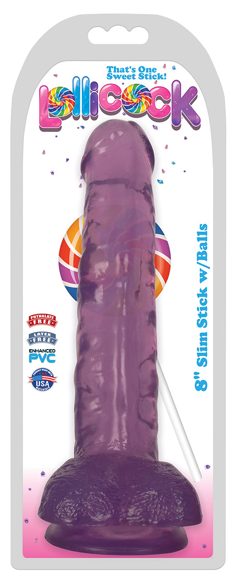 8 Inch Slim Stick with Balls Grape Ice Dildo