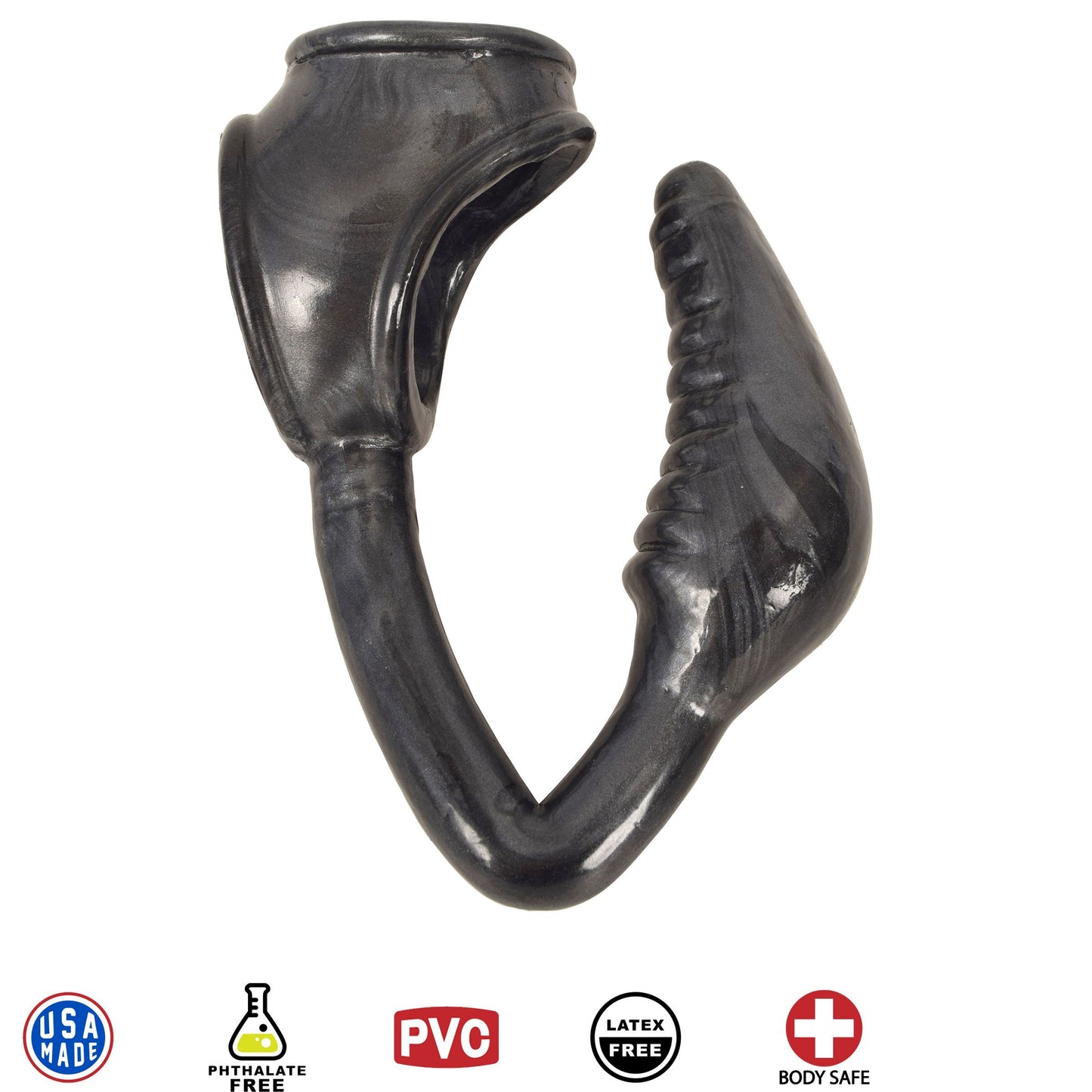 The Earl Cock and Ball Ring with Anal Plug -Black