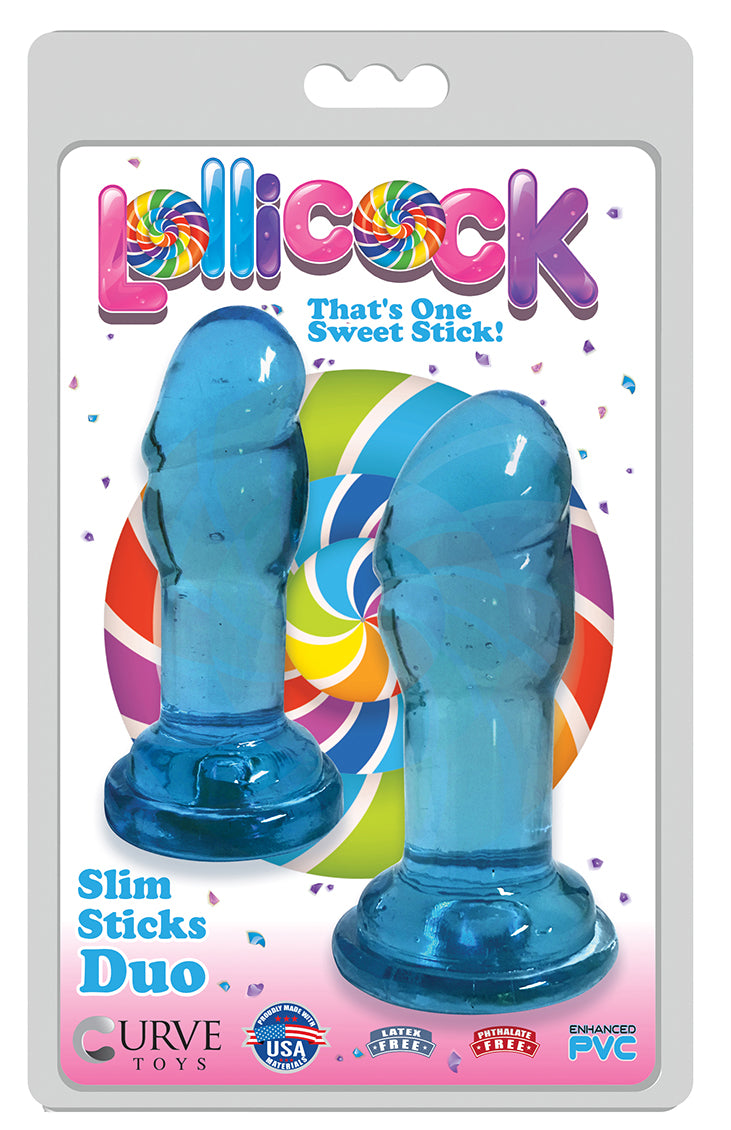 Lollicock Slim Stick Duo Suction Cup Dildos - Blue