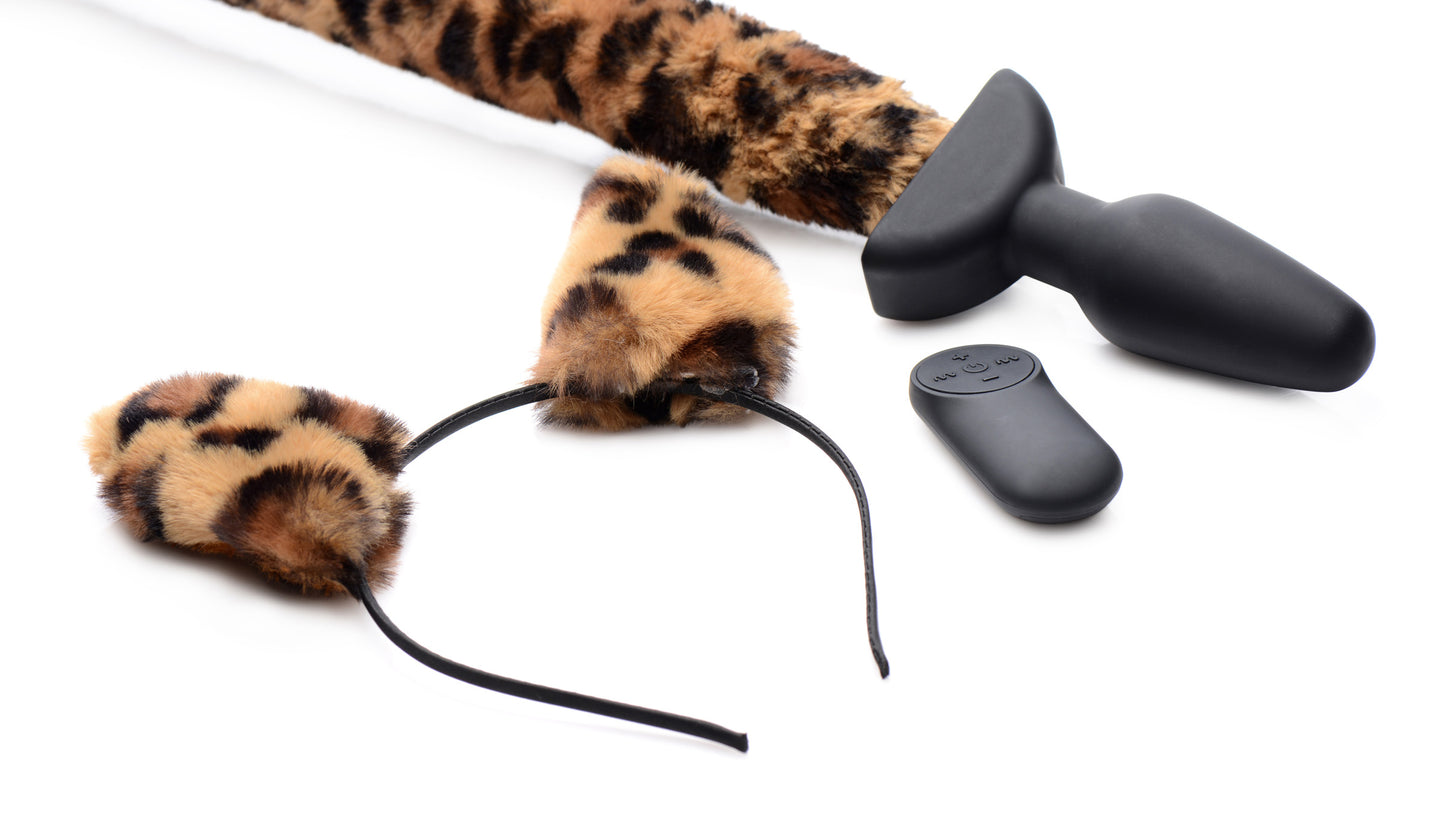 Remote Control Wagging Leopard Tail Anal Plug and Ears Set