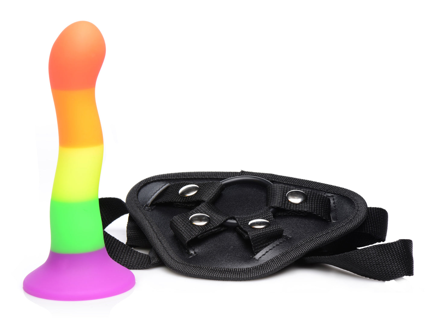 Proud Rainbow Silicone Dildo with Harness