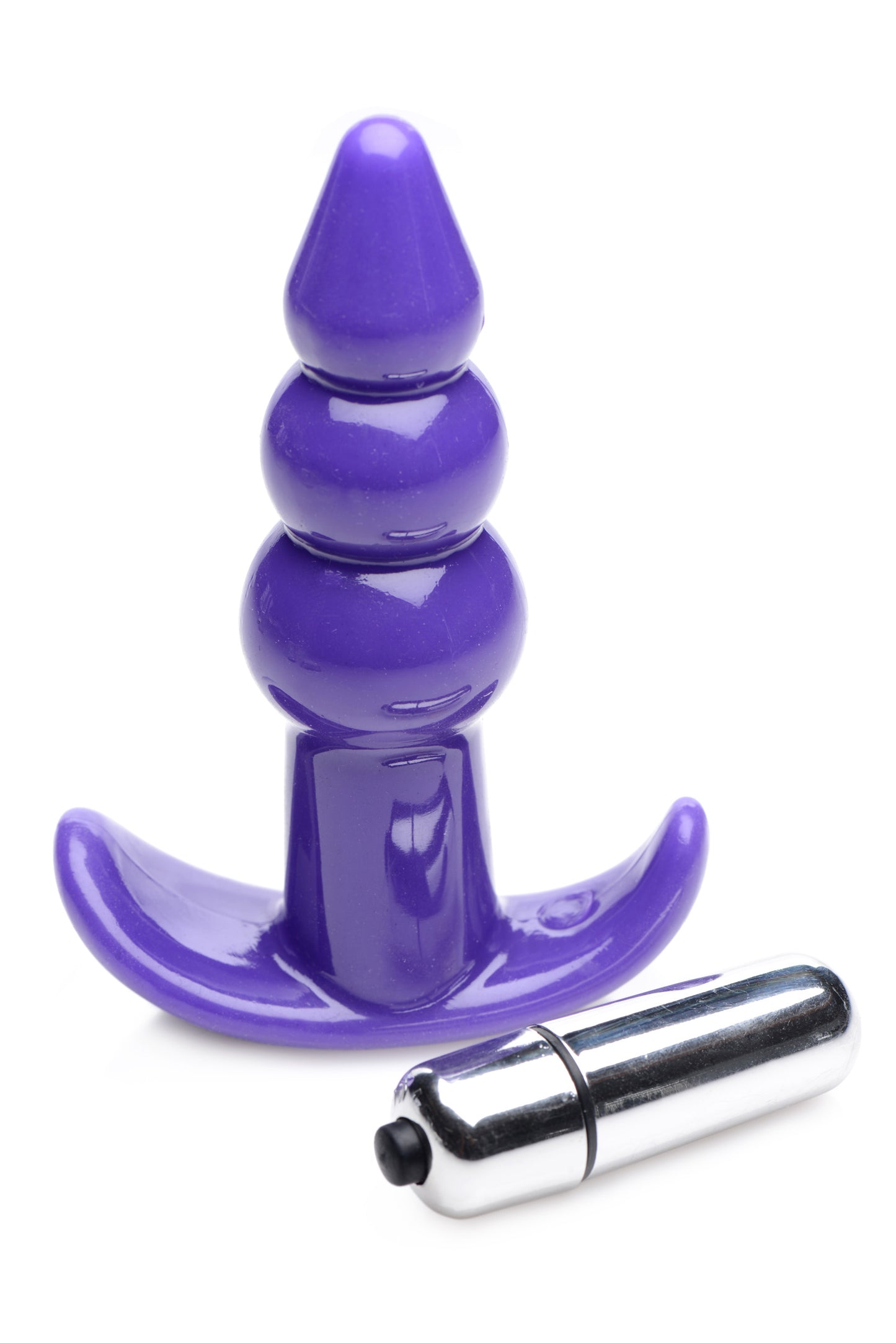 Ribbed Vibrating Butt Plug - Purple