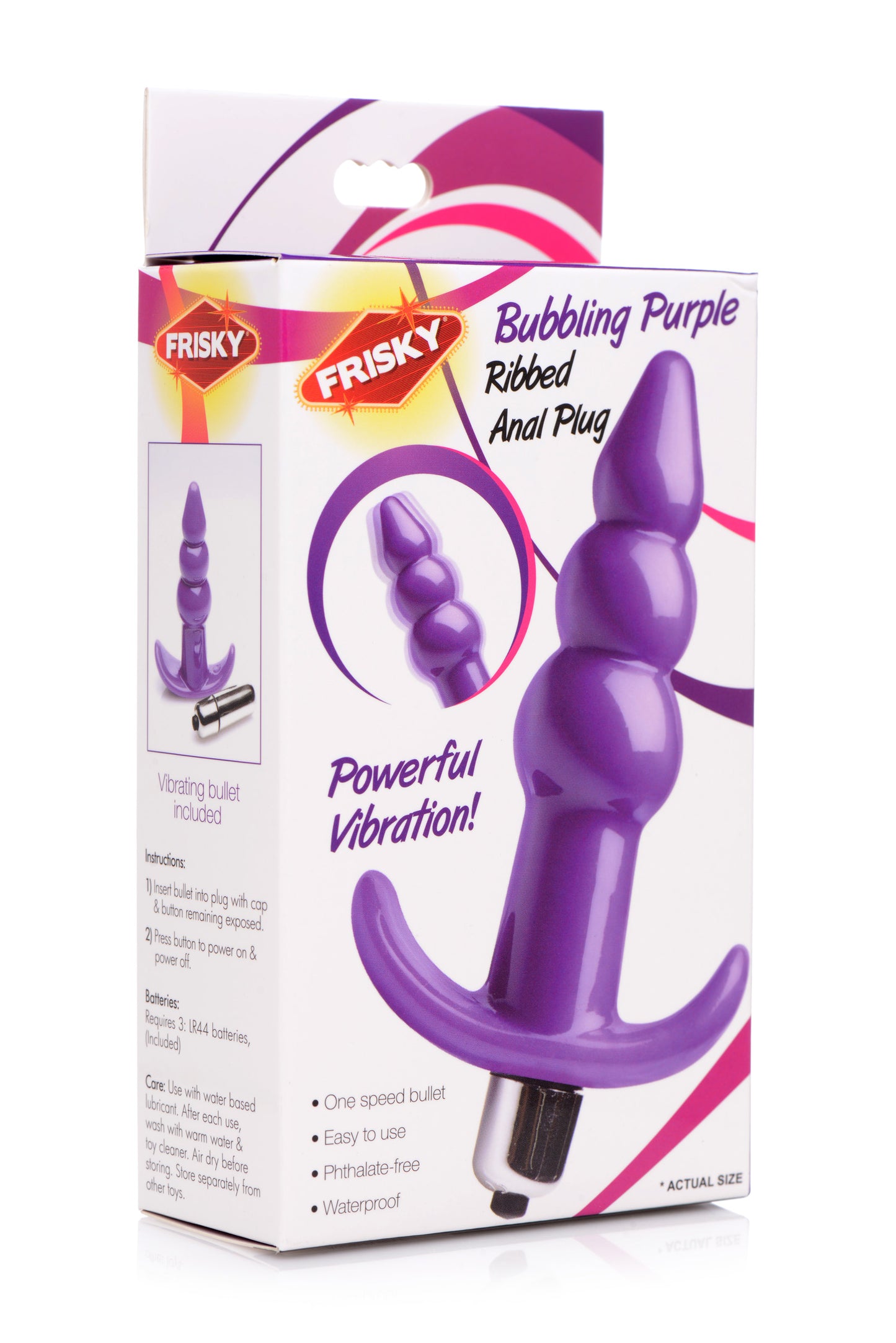 Ribbed Vibrating Butt Plug - Purple