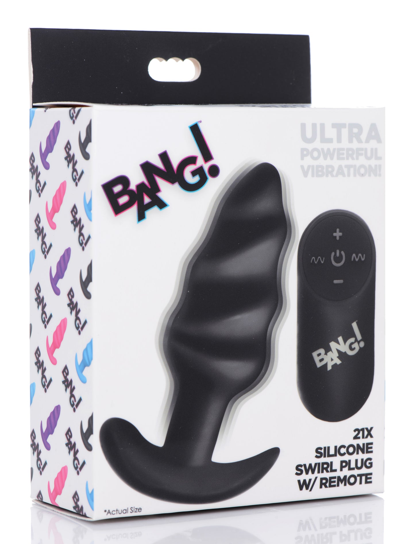 Remote Control 21X Vibrating Silicone Swirl Butt Plug - Black