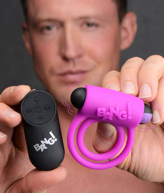 Remote Control 28X Vibrating Cock Ring and Bullet - Purple