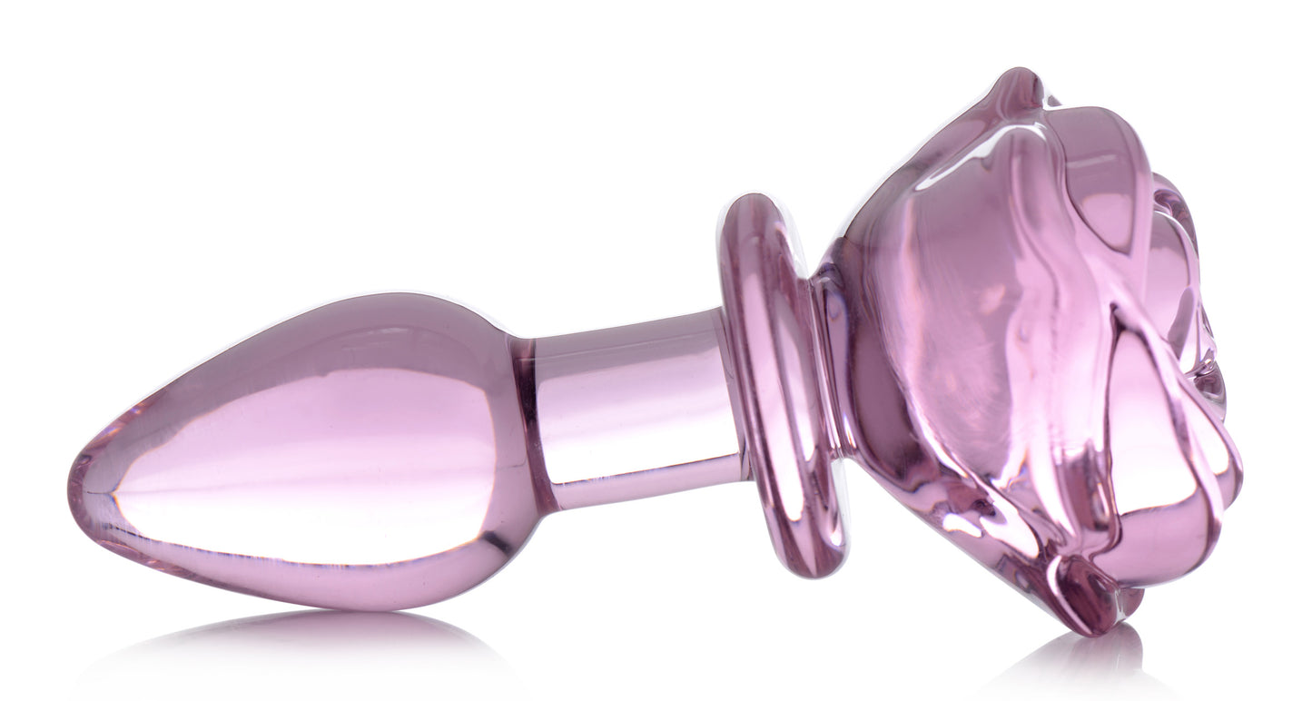 Pink Rose Glass Anal Plug - Small