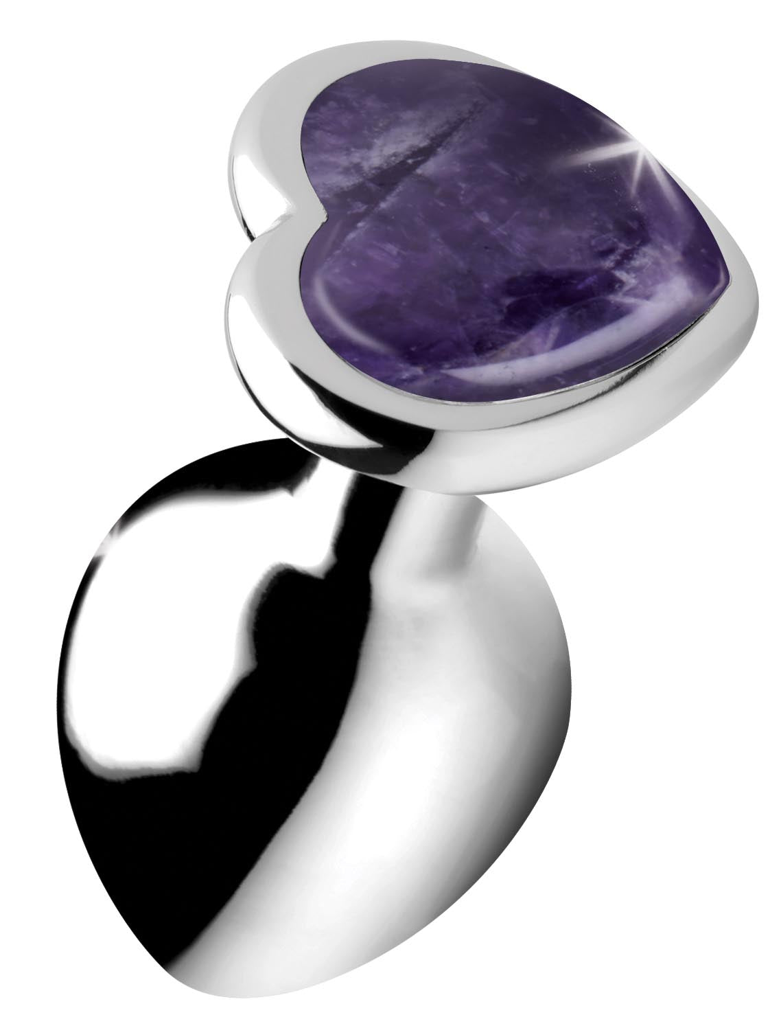 Genuine Amethyst Gemstone Heart Anal Plug - Medium