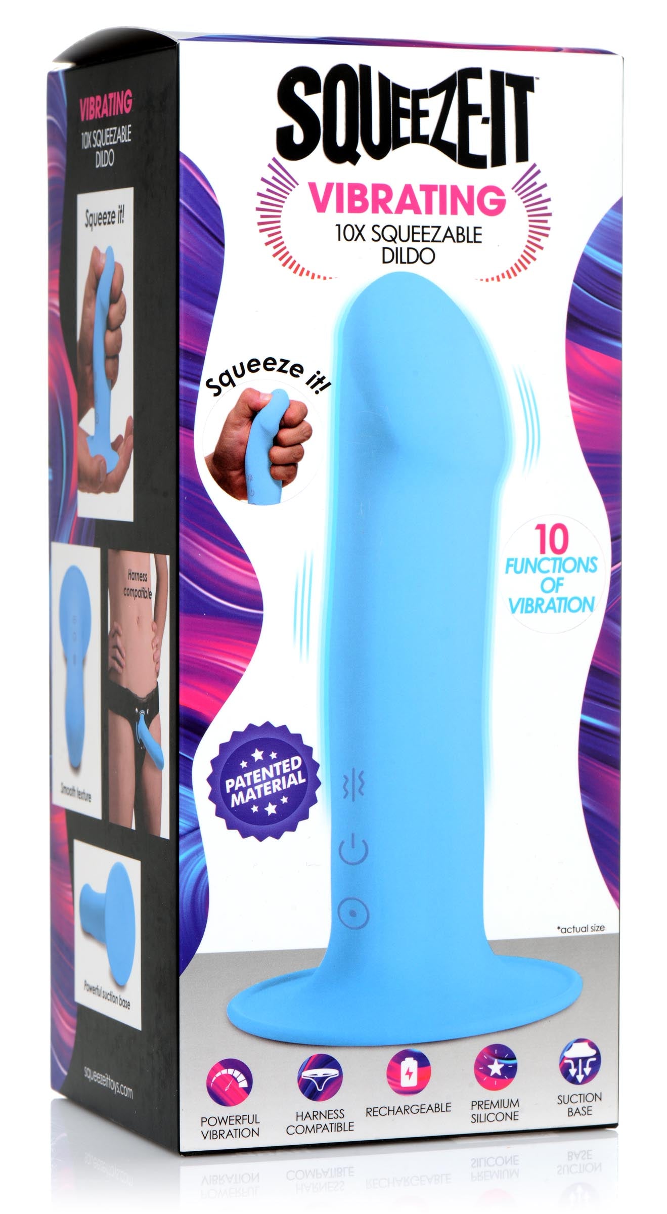 10X Squeezable Vibrating Dildo - Blue