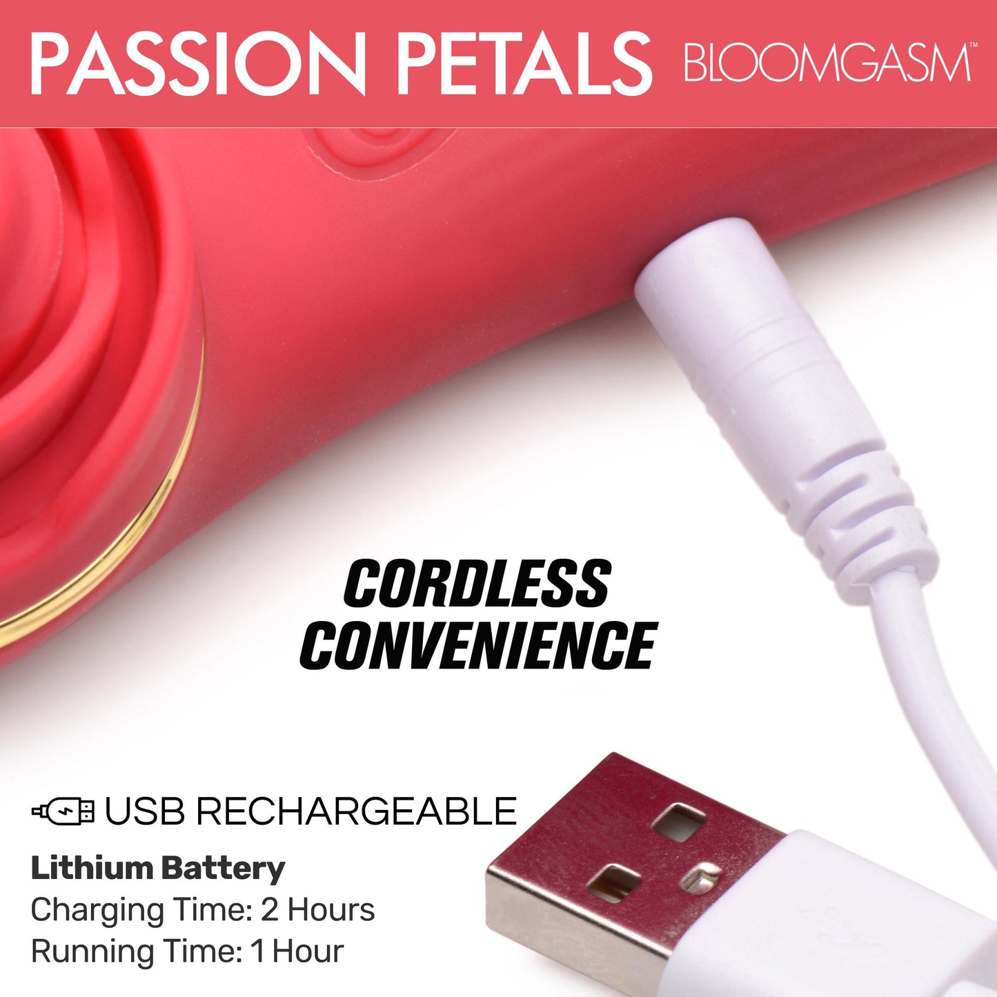 Passion Petals 10X Silicone Suction Rose Vibrator - Red