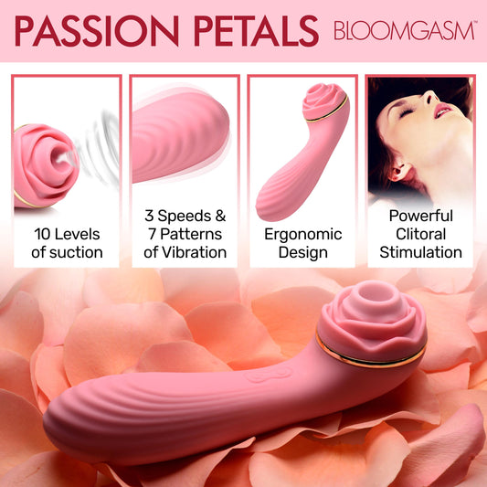 Passion Petals 10X Silicone Suction Rose Vibrator - Pink