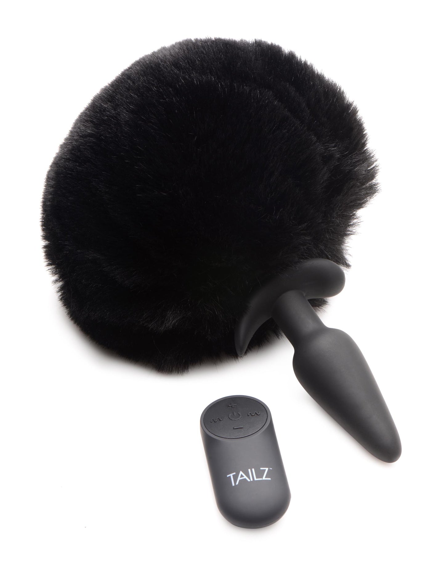 Large Vibrating Anal Plug with Interchangeable Bunny Tail - Black