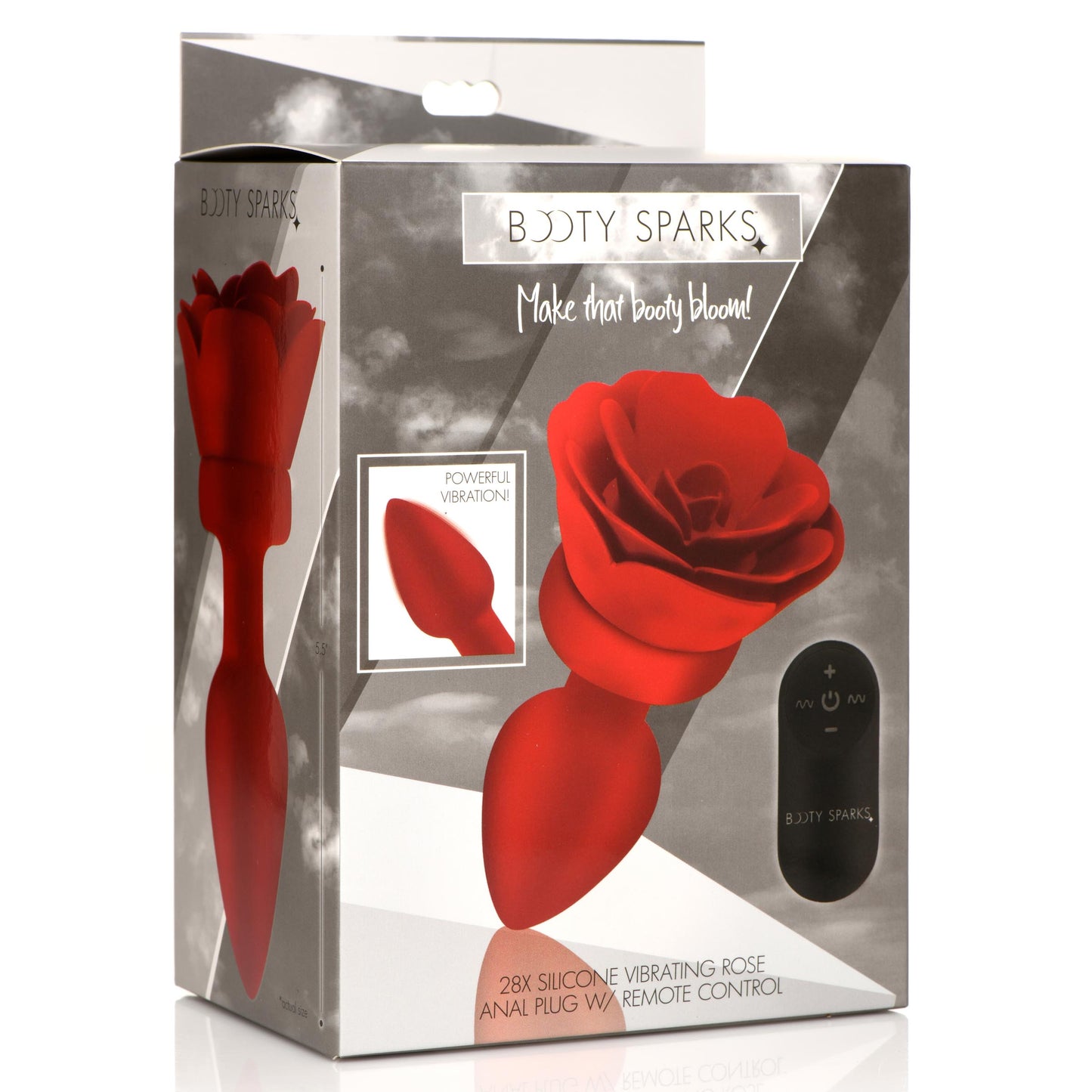 28X Silicone Vibrating Rose Anal Plug with Remote - Medium