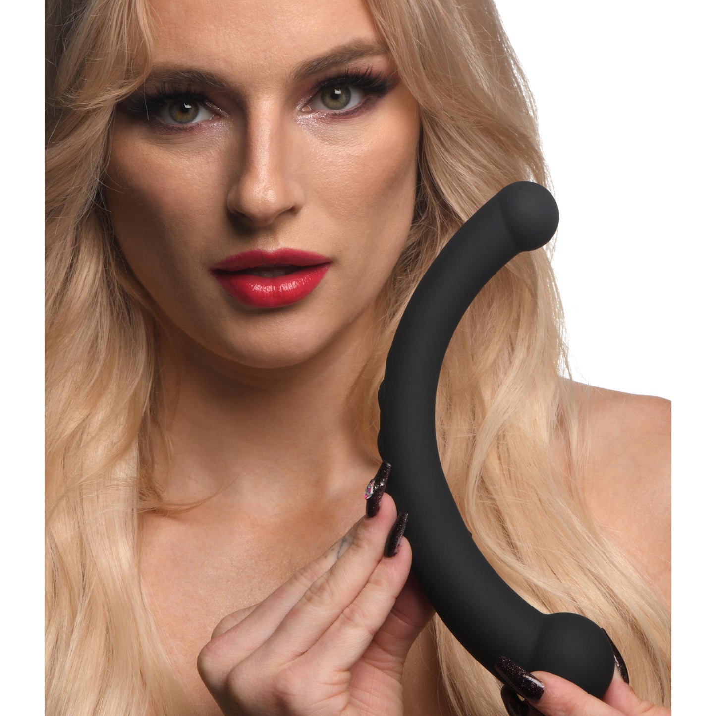 10X Vibra-Crescent Vibrating Silicone Dual-Ended Dildo - Black