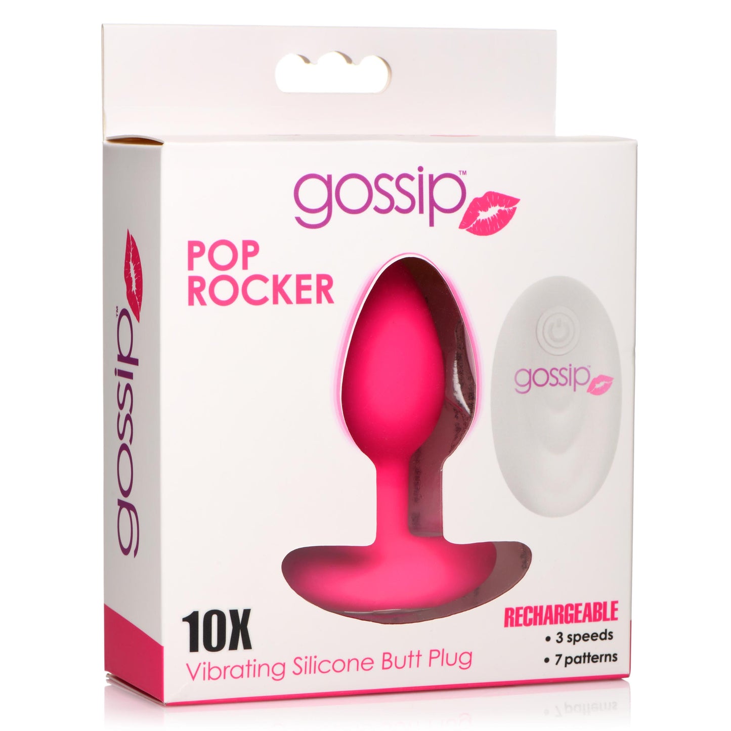 10X Pop Rocker Vibrating Silicone Plug with Remote - Magenta