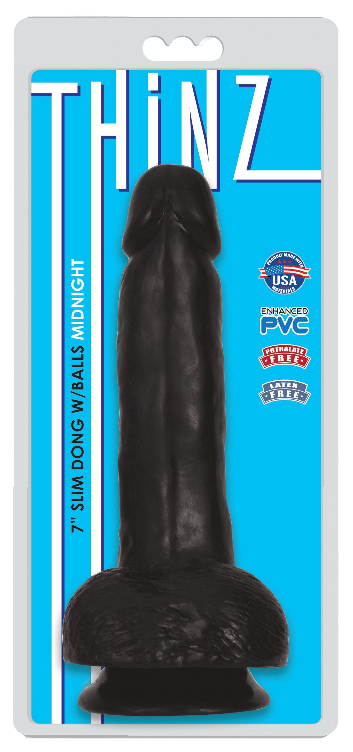 Thinz 7 Inch Slim Dildo with Balls - Black