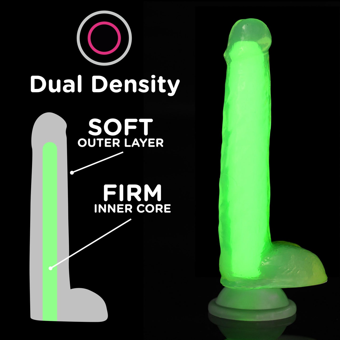 7 Inch Glow-in-the-Dark Silicone Dildo with Balls - Green