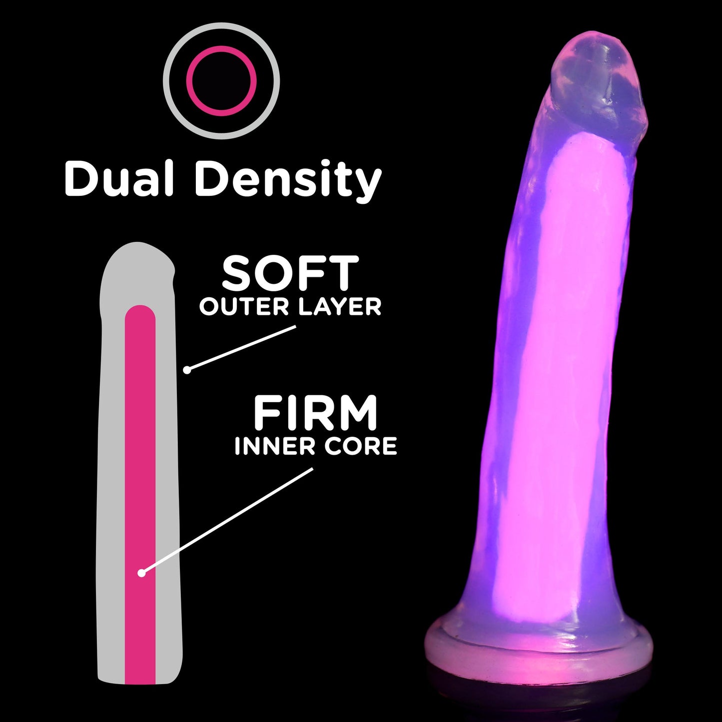 7 Inch Glow-in-the-Dark Silicone Dildo - Pink