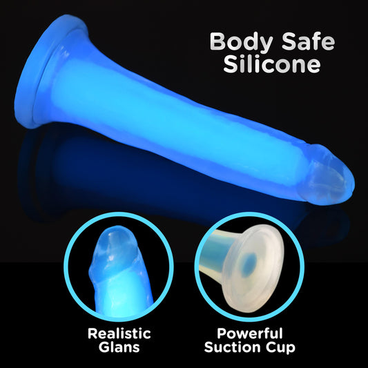 7 Inch Glow-in-the-Dark Silicone Dildo - Blue