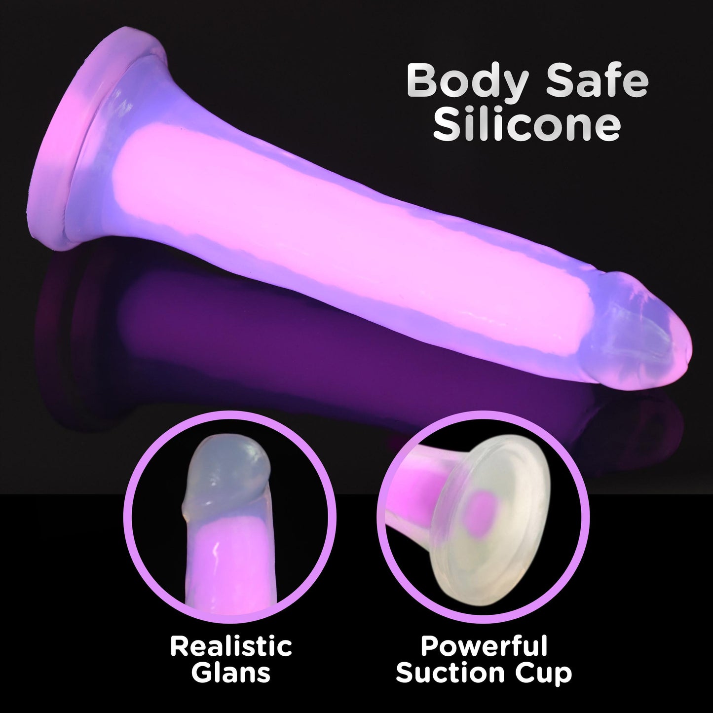 7 Inch Glow-in-the-Dark Silicone Dildo - Pink